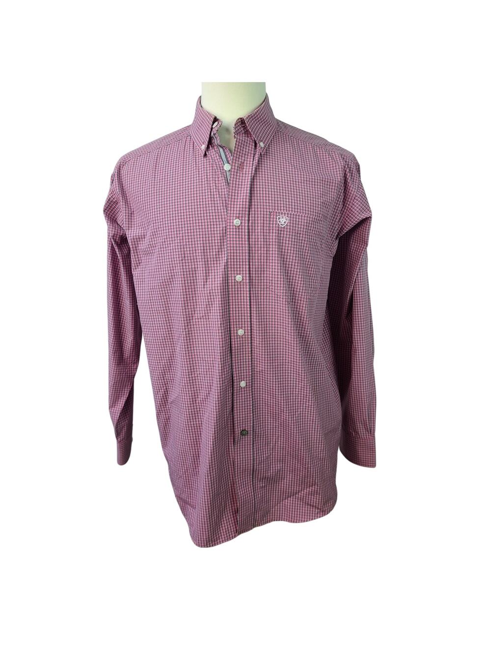 Ariat Pro Series Pink White Gray Check Button Down Shirt Men's Large NEW